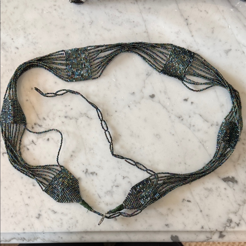 Beaded Multi-Strand Waist Belt - Iridescent Green/Blue